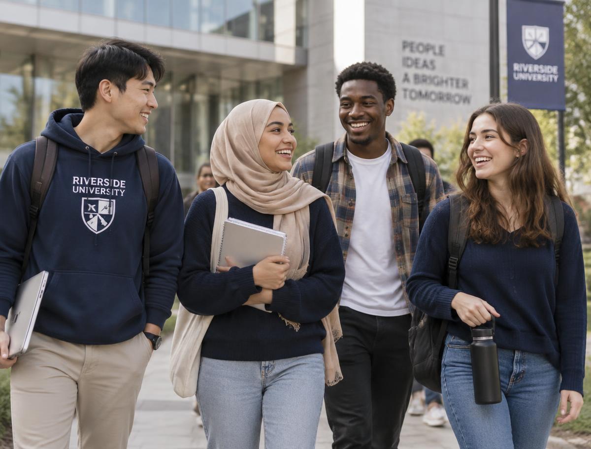 International students walking together on a university campus